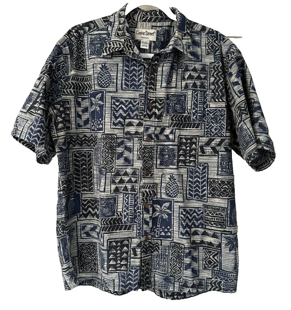 Cooke Street Honolulu Hawaiian Shirt (L) Geometric Print 100% Cotton